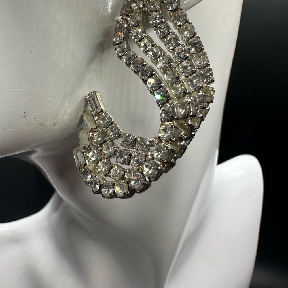 Vintage Art Deco Revival Wing Twist Earrings Old Hollywood Glam Rhinestone Posts - Picture 13 of 15